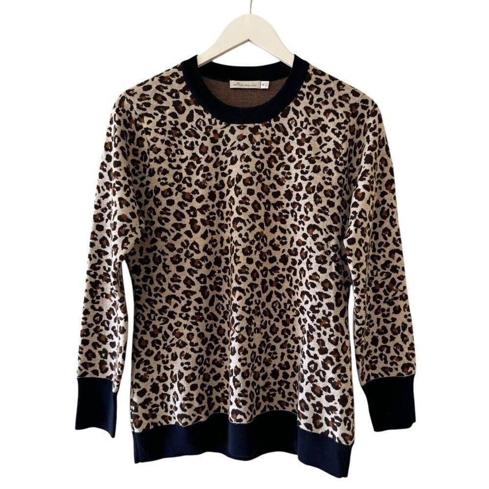 Peter Millar Trendy 100% Merino Wool Leopard Print Ribbed Navy Blue SZ M #2291